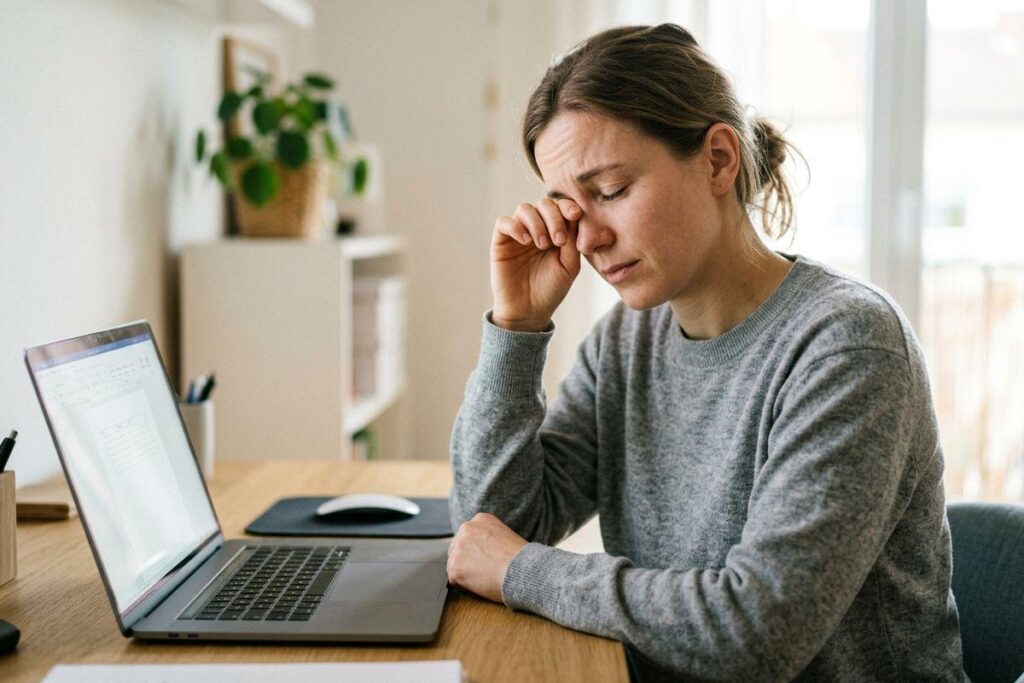 A person rubbing their eye as they experience eye strain